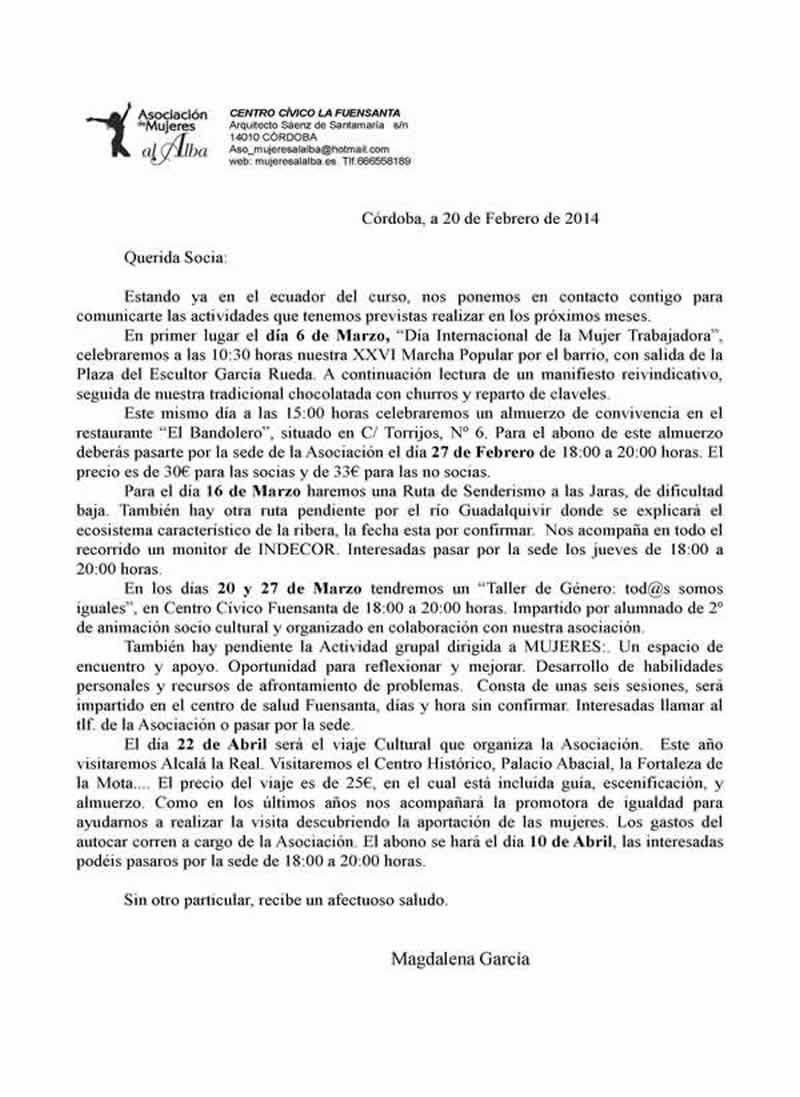 Carta 8 de marzo de 2014.