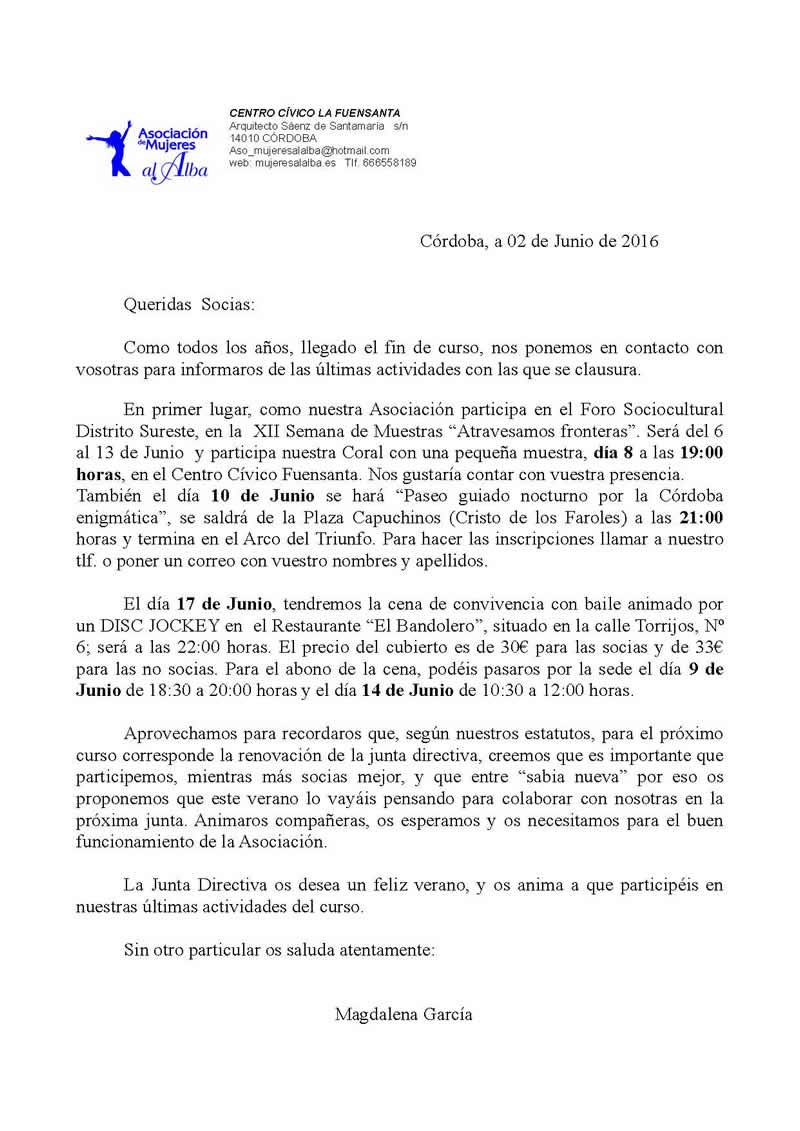 Carta fin de curso 2016